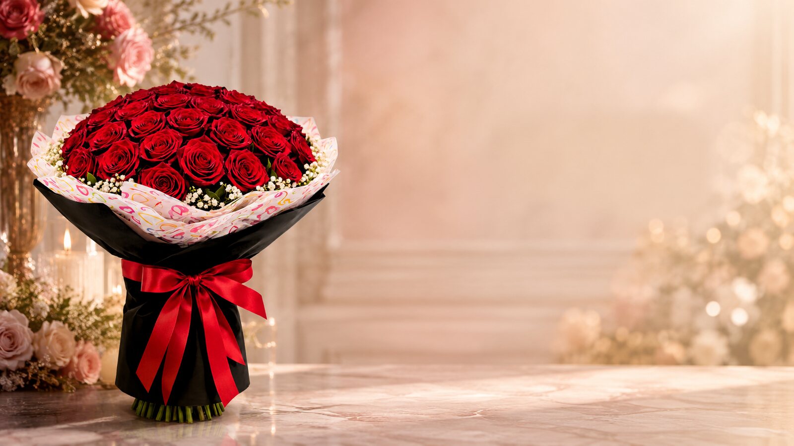 Fioraio a Napoli con consegna a domicilio: un elegante fascio di rose rosse pronto per essere consegnato a casa
